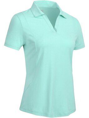 Women's  Sky Blue Golf Shirts Short Sleeve Dry Fit V Neck Collared Tennis Tops